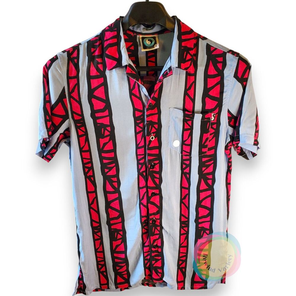 Vtg 90s T&C Surf Designs Rayon Shirt Men Small Deadstock Tribal Striped Button S